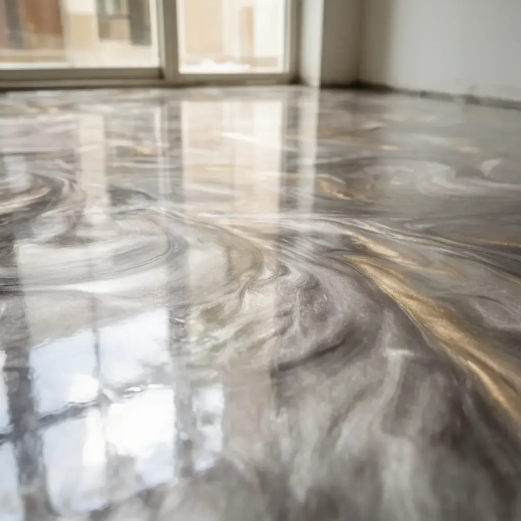 a green-gray metallic slab with depth and movement